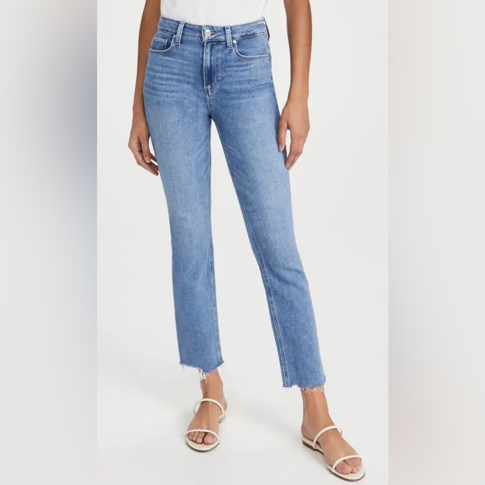 PAIGE Cindy Cropped Straight Leg Jeans - Light Blue